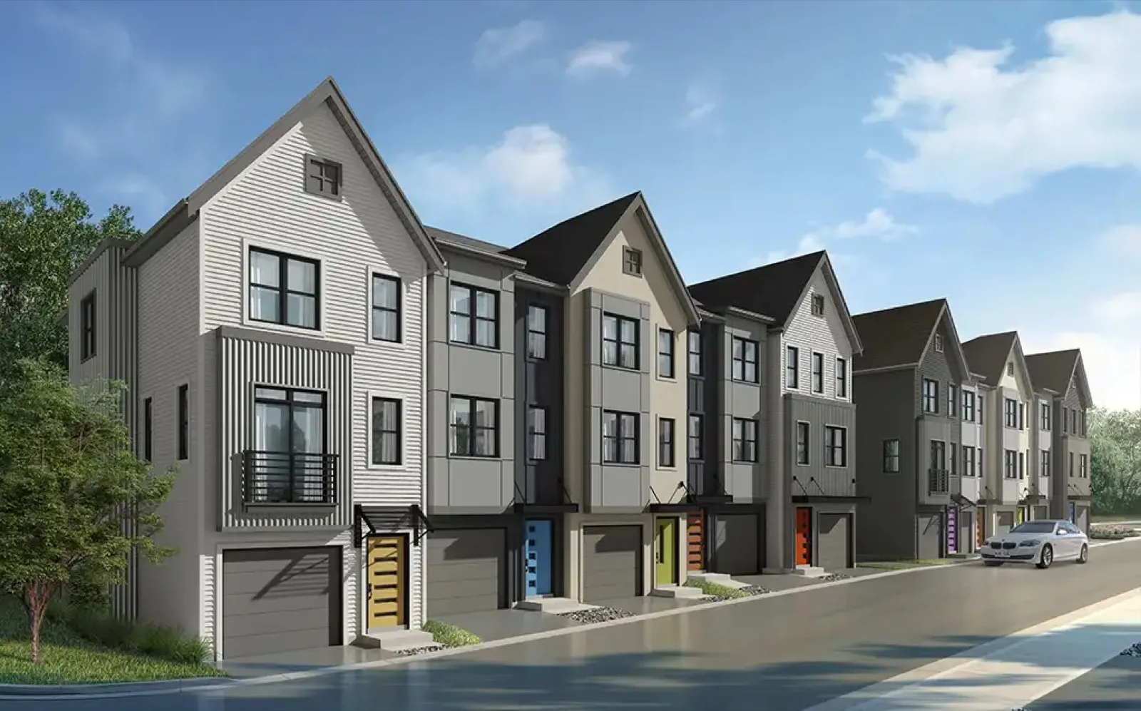 Street townhomes with front garages