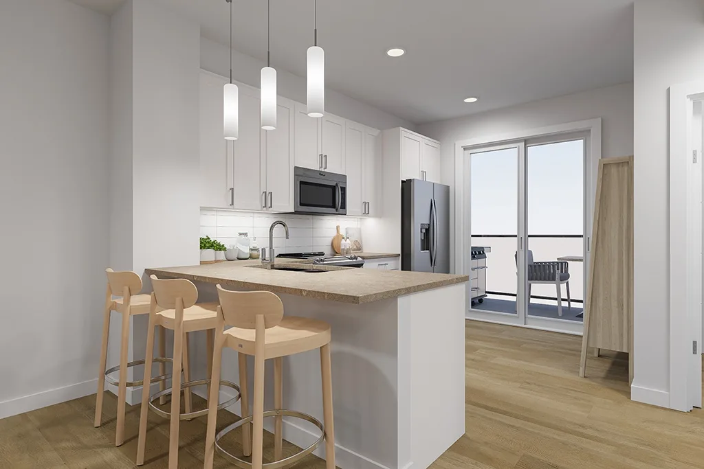 Condo kitchen with balcony